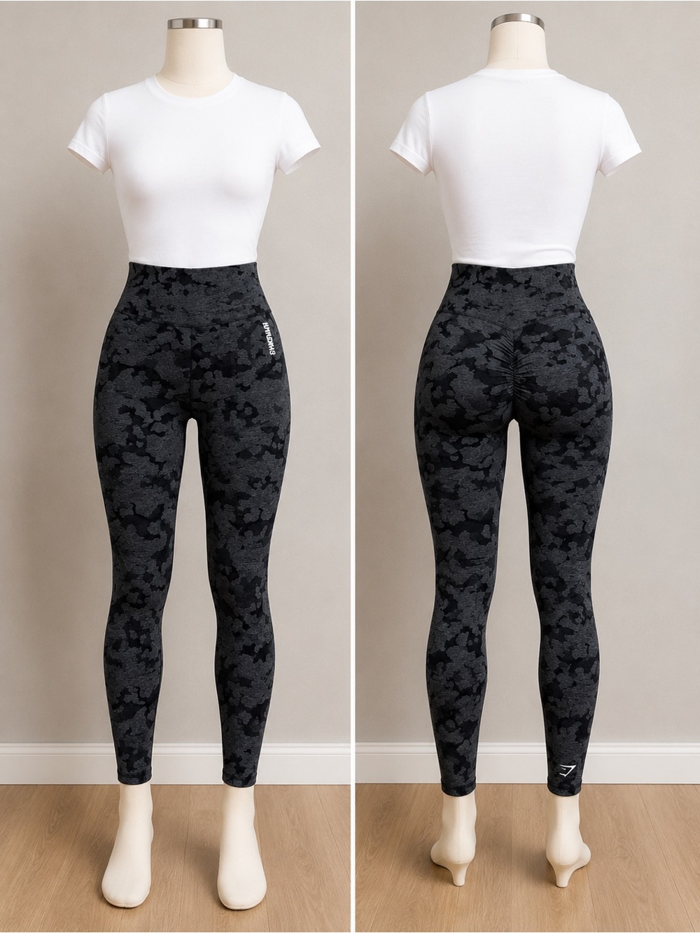 Gymshark Camo Seamless Scrunch Butt Leggings Gray Black Small/Medium